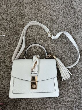 ALDO White Textured Top-Handle Satchel with Tassel